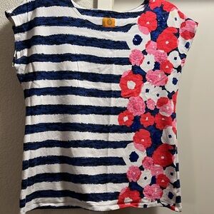Striped Floral Short Sleeve Top
